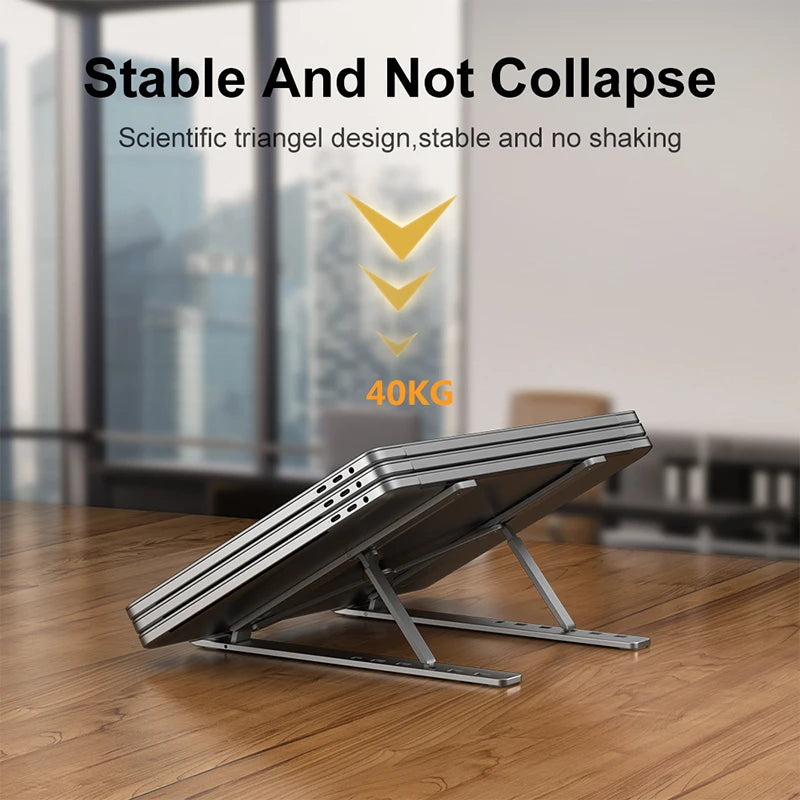 Elevate Your Workspace with the Adjustable Aluminum Alloy Laptop Stand - Foldable, Portable, and Non-Slip Design for Ultimate Comfort