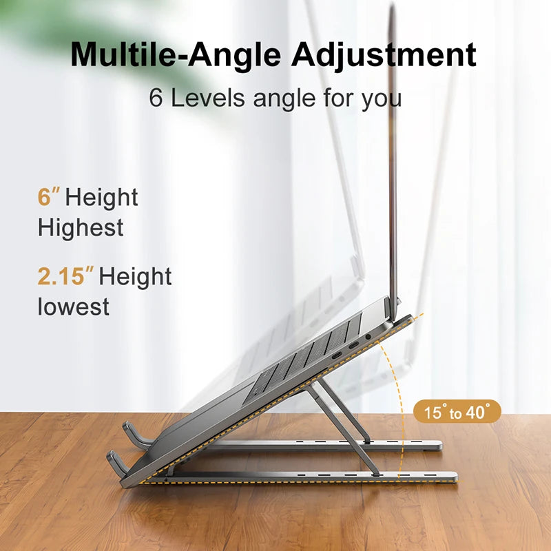 Elevate Your Workspace with the Adjustable Aluminum Alloy Laptop Stand - Foldable, Portable, and Non-Slip Design for Ultimate Comfort