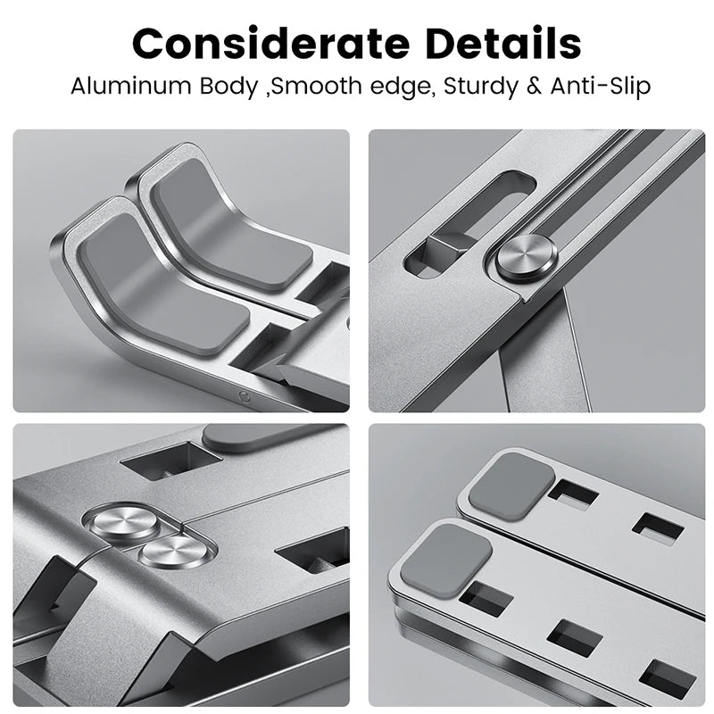 Elevate Your Workspace with the Adjustable Aluminum Alloy Laptop Stand - Foldable, Portable, and Non-Slip Design for Ultimate Comfort