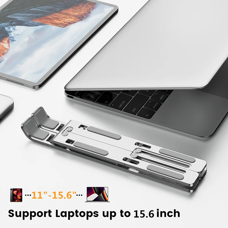 Elevate Your Workspace with the Adjustable Aluminum Alloy Laptop Stand - Foldable, Portable, and Non-Slip Design for Ultimate Comfort