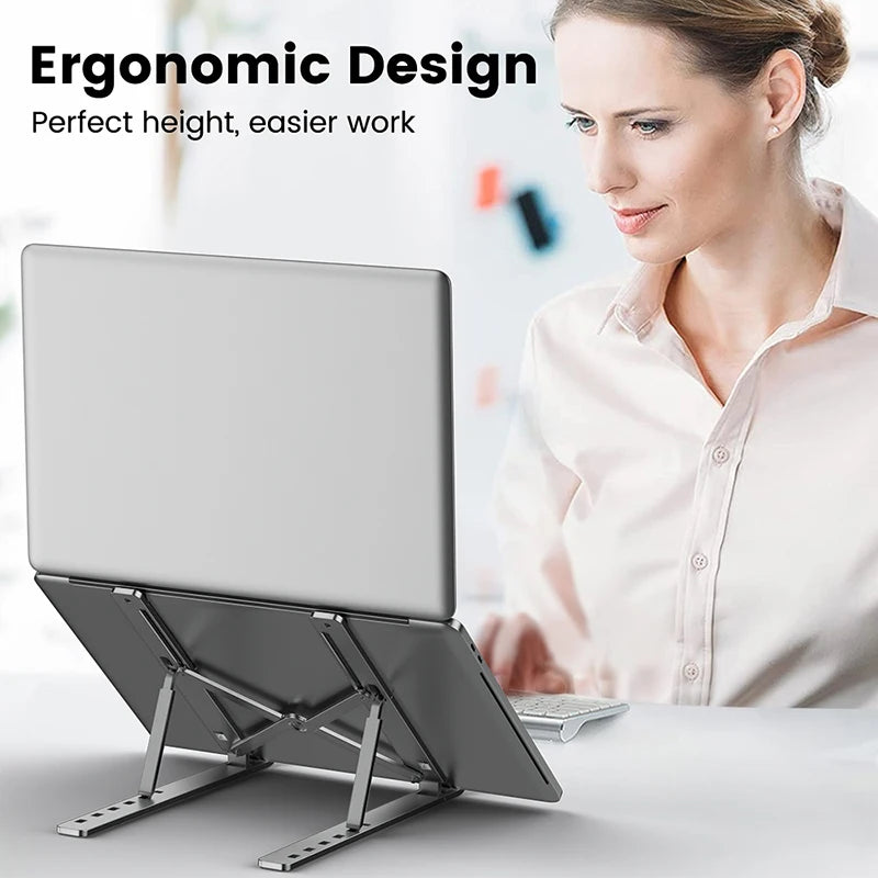 Elevate Your Workspace with the Adjustable Aluminum Alloy Laptop Stand - Foldable, Portable, and Non-Slip Design for Ultimate Comfort